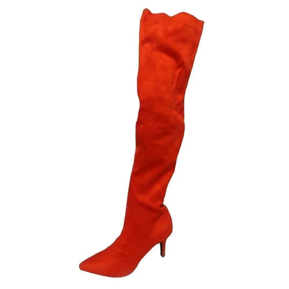 129.00 INC International Concepts Briella Sock Over-The-Knee Boot, Red Lava, 5